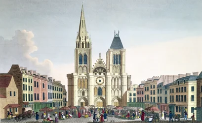 Ansicht der Fassade der Kirche Saint-Denis bei Paris, ca. 1820